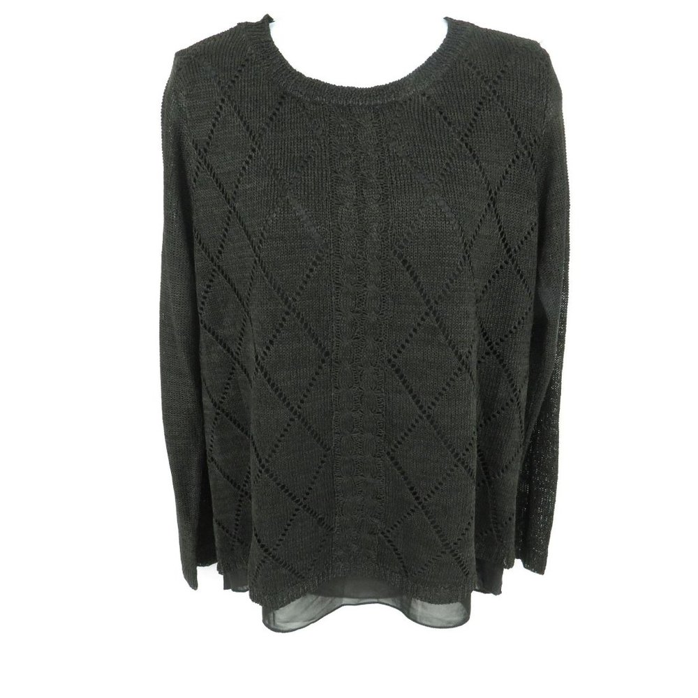 Sioni Womens Layered Cable Knit Black Zip Back Sweater M NWT $138